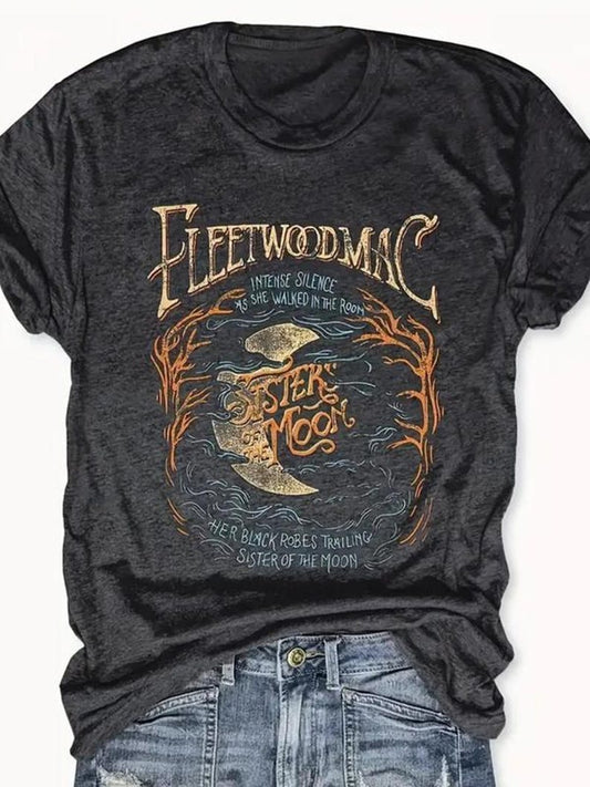 Women's Moon Short Sleeve T-shirt, Vintage Trendy Casual for Daily Wear,Round Neck Tee, Ladies Summer Outfit