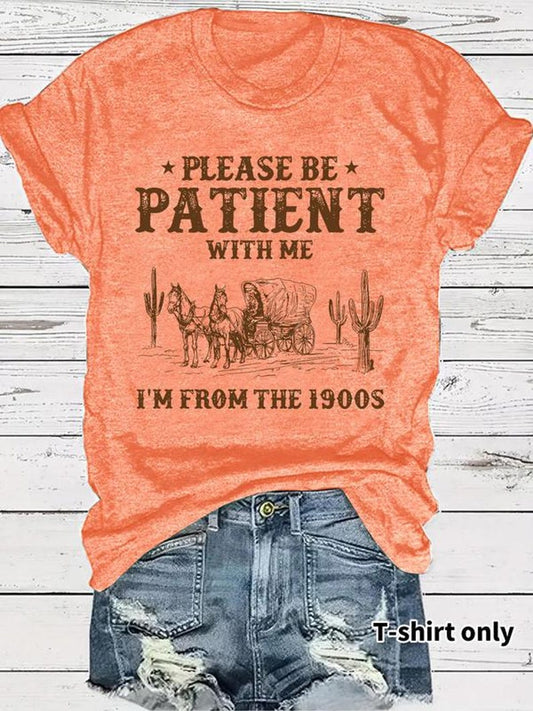 Women's Retro Letter Print Round Neck T-shirt, Casual Short Sleeve Top for Summer, Comfortable Daily Wear for Women